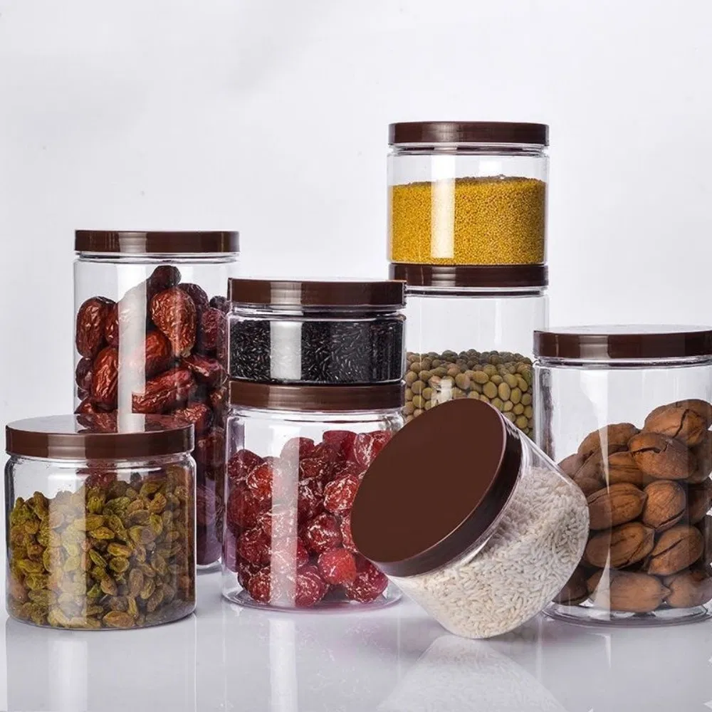 Food-Grade Material Transparent Sealed Jar with Lid Sealing Gasket Moisture-Proof Biscuit Barrel Sealed Storage Jam Pet Plastic Bottle