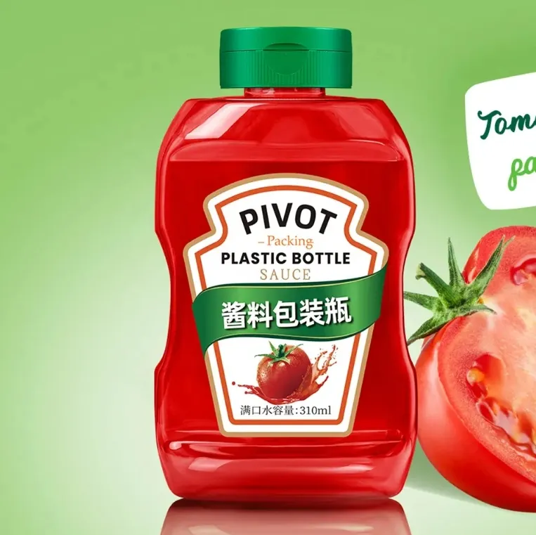 Plastic Pet Squeeze Bottle for Honey Syrup Sauce with White Lids