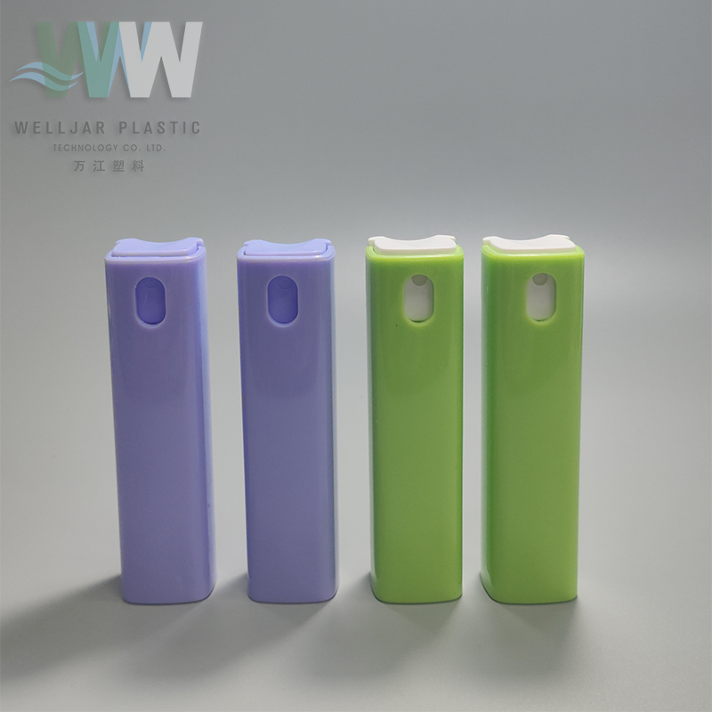 New Design Colorful 10ml 20ml Green Empty Refill Perfume Atomizer Glass Square Plastic Spray Breathing Mouth Refreshing Bottle