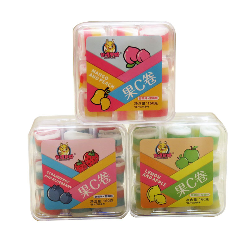 Fruit Roll Rainbow Roll Juice Roll with Vitamins C Hard Texture Fruity Flavor Fudge