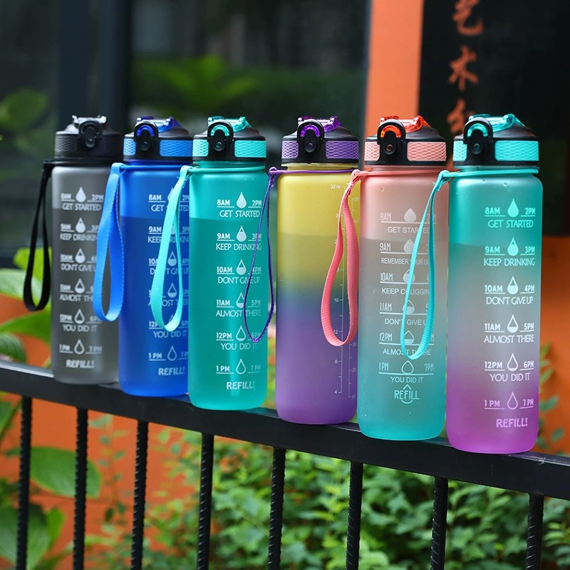 Factory Wholesale Reusable Custom Logo Sports Travel Clear Square Plastic Cup Mug Motivational Water Bottle with Lid