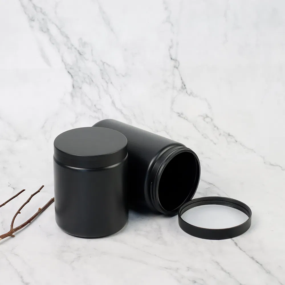 Black 500ml 600ml 900ml 1000ml Plastic Powder Jars Food Grade HDPE Bottle Jar