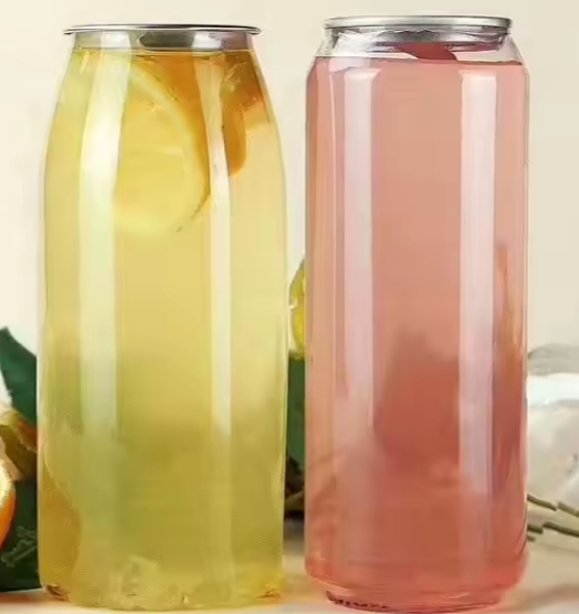 Wholesale Food Grade Printed Transparent Empty Plastic Beverage Bottle 400ml Pet Plastic Easy Open Soda Juice Soft Drink Can with Lid