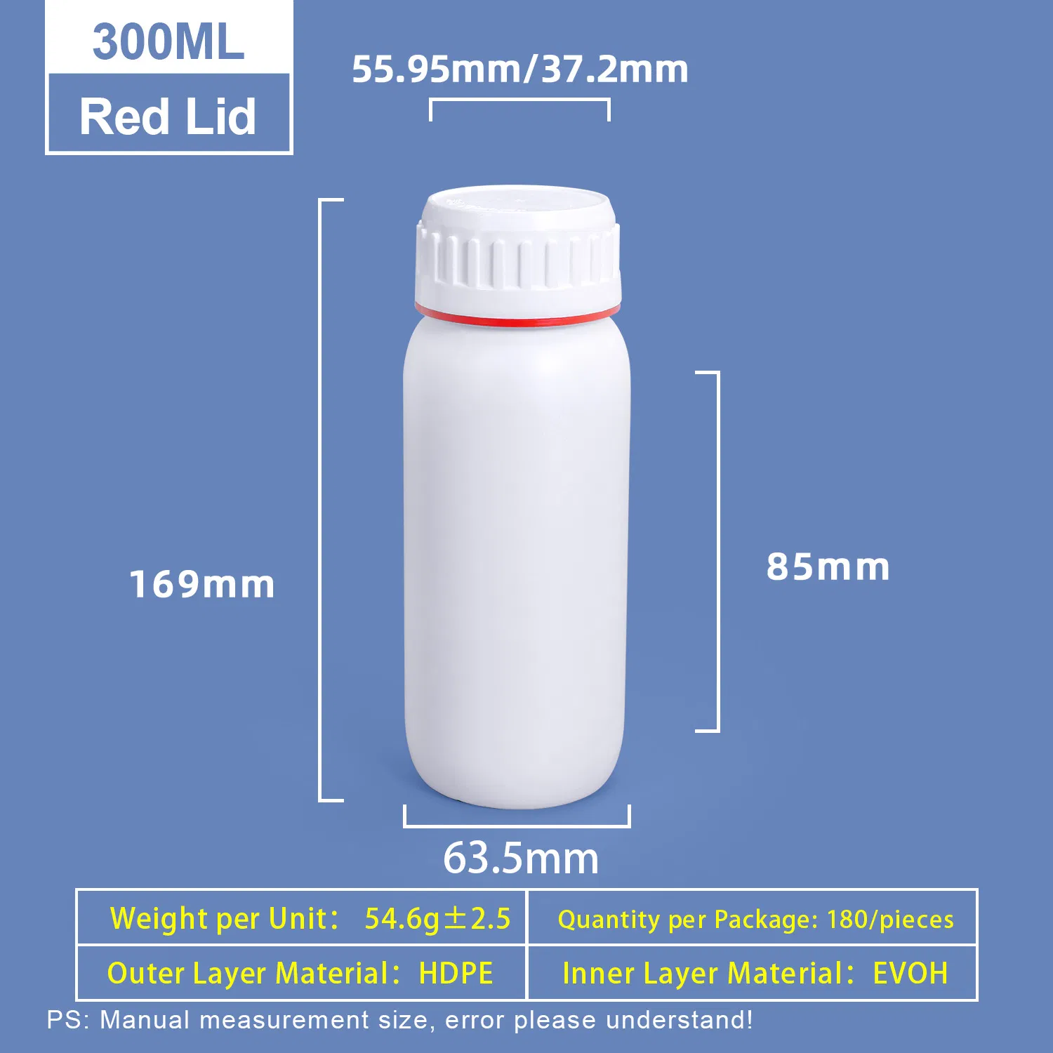 Custom 300ml White Plastic Coex Bottle with Red Green Colored Ring Around Cap
