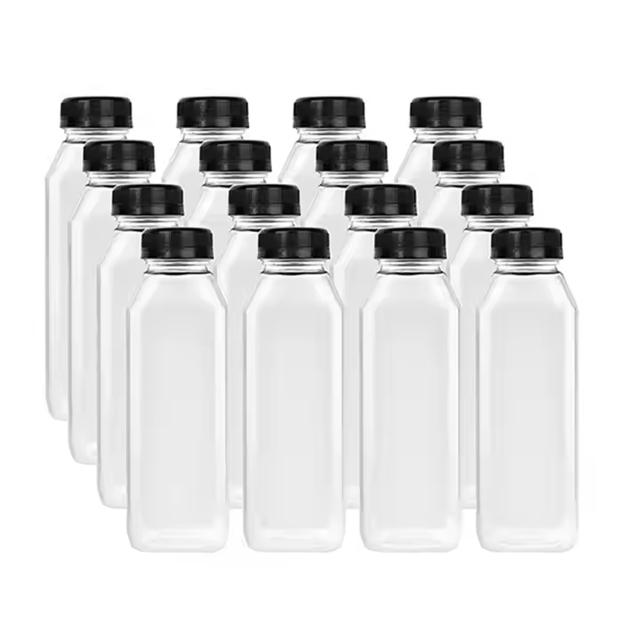 Square Empty Plastic Juice Bottles 4oz 8oz 12oz 16oz 300ml 150ml Disposable Portable Screw Beverage Coffee Tea Soda Bottle