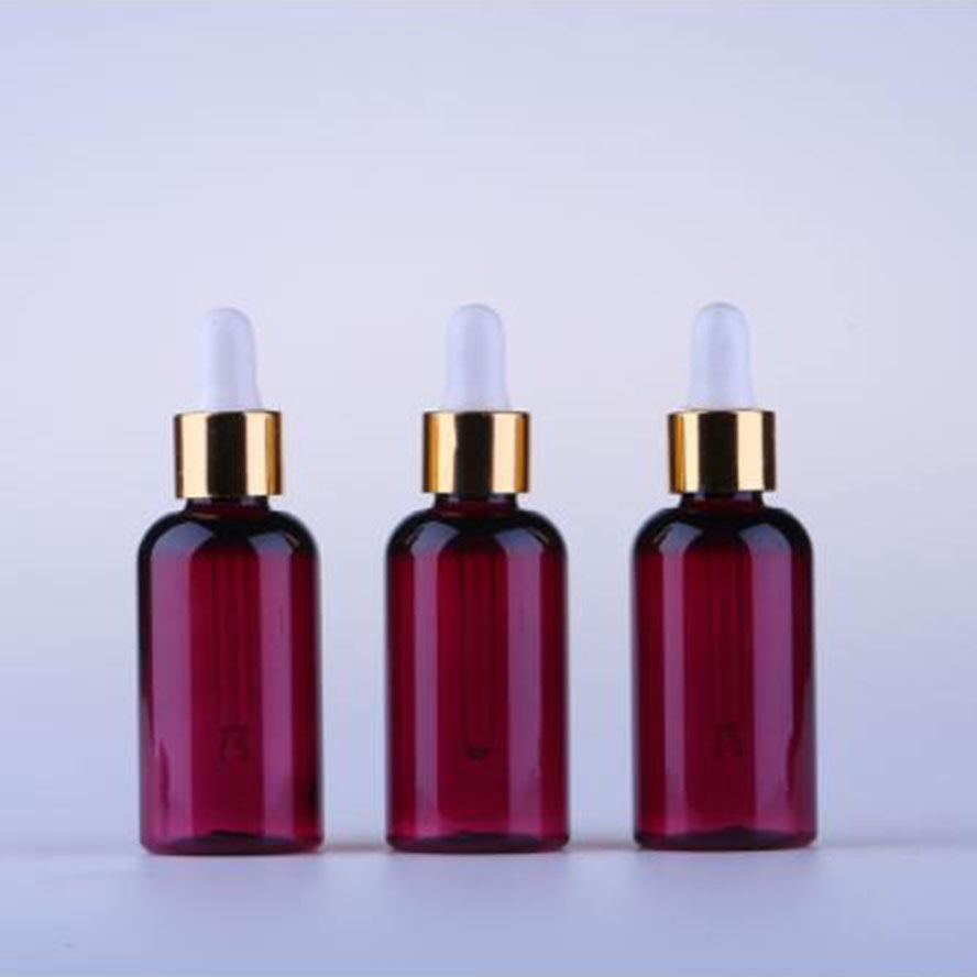 Guangzhou Winly Most Popular 50ml Boston Plastic Pet Essential Oil Bottle with Golden Dropper Pump