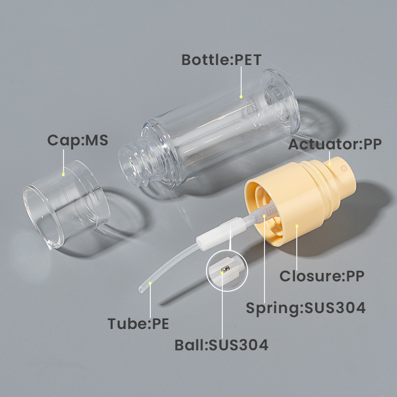 Plastic Spray Bottle Set with PP Pump Sprayer Head Customized Cosmetic Packaging