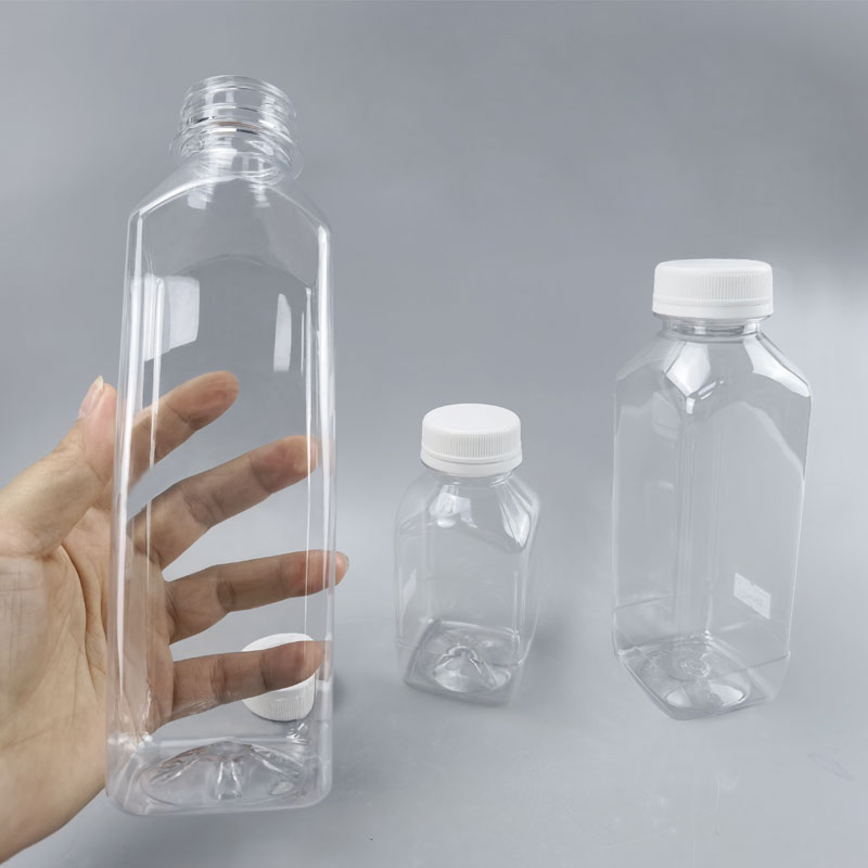 Custom Logo Empty Square Clear 8oz 12oz 16oz 250ml 500ml Pet Disposable Beverage Plastic Juice Bottle