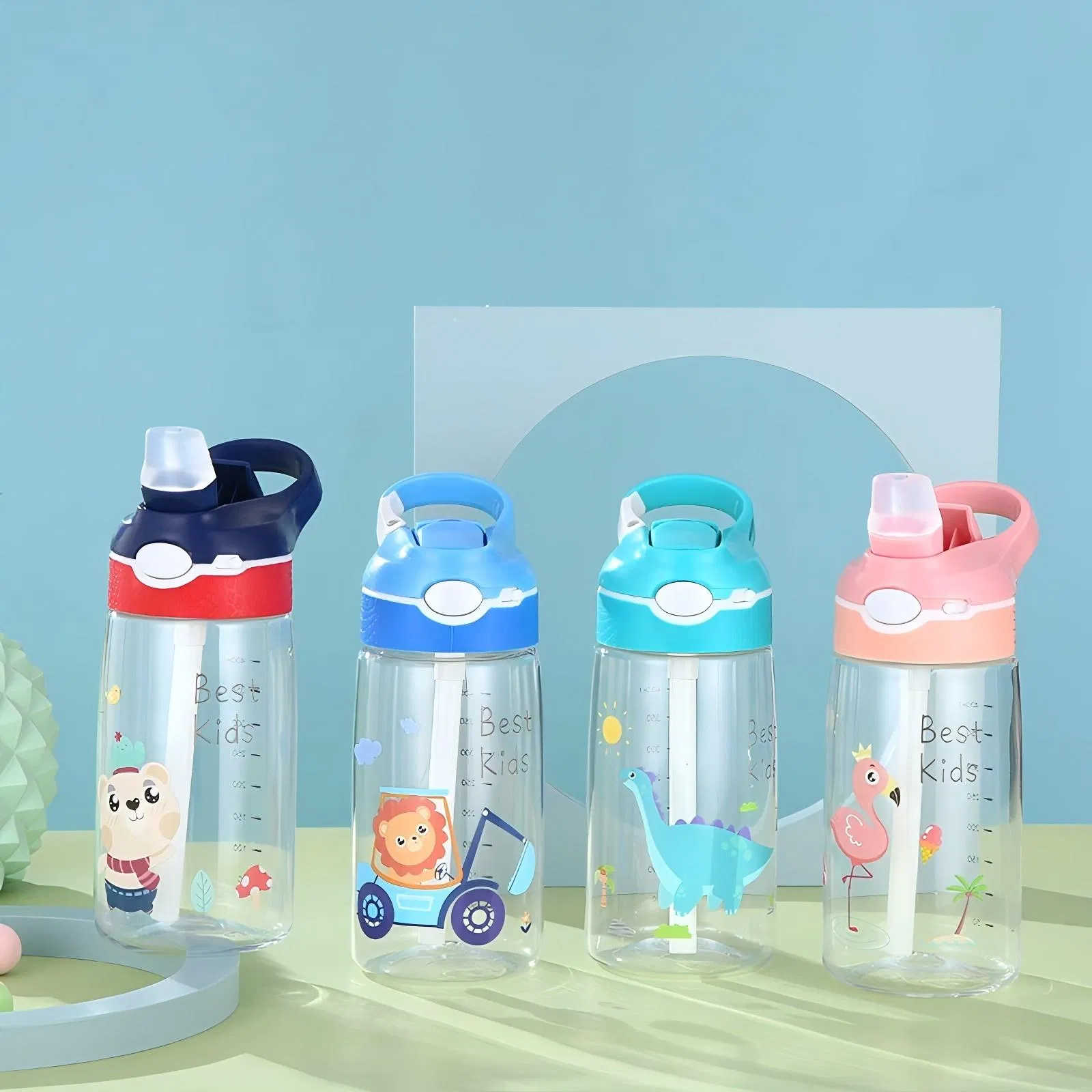 Custom Logo Tritan BPA-Free Kids Clear Food Grade Plastic Cup Mug Water Bottle for Kids Children Bottle with Straw