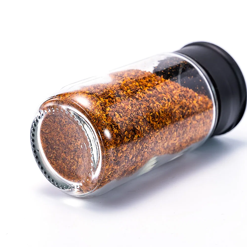 Spice Factory Mini Glass Bottle Spice Shaker Black Small Hole Plastic Cap Spice Seasoning Bottle Jar