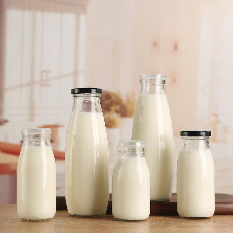 Wholesale 16oz 500ml Empty Fruit Juice Milk Beverage Glass Bottle with Plastic Lid