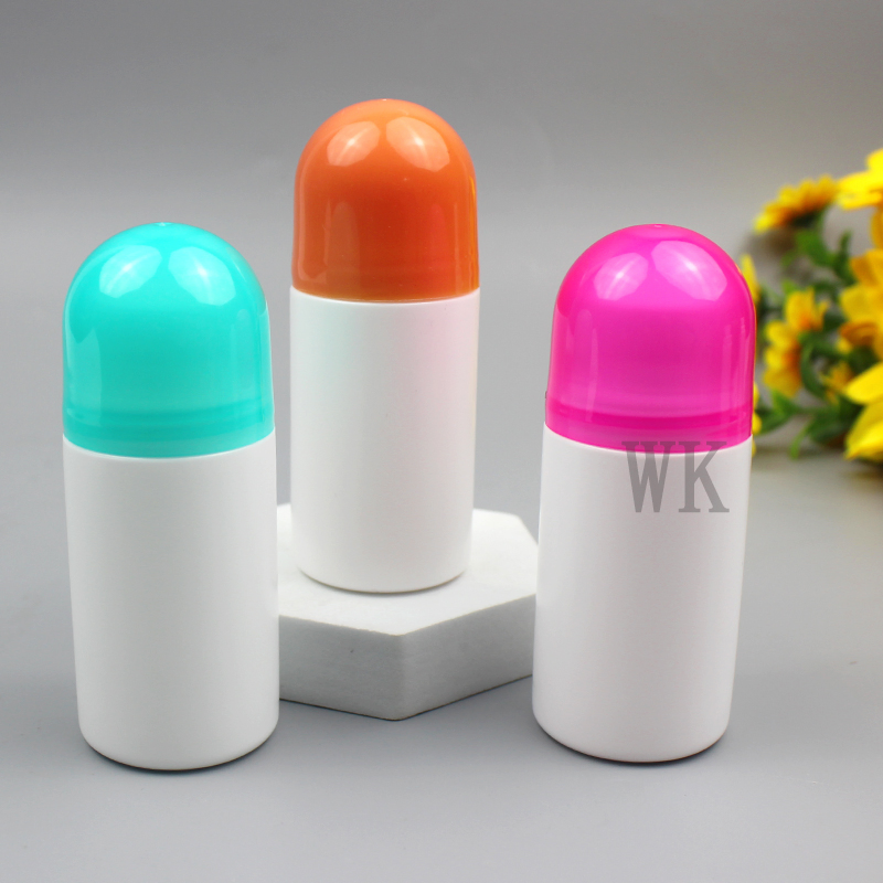 Custom White 50ml 60ml Empty Refillable Cosmetic Essential Oil Roll on Bottles Plastic Deodorant Bottle