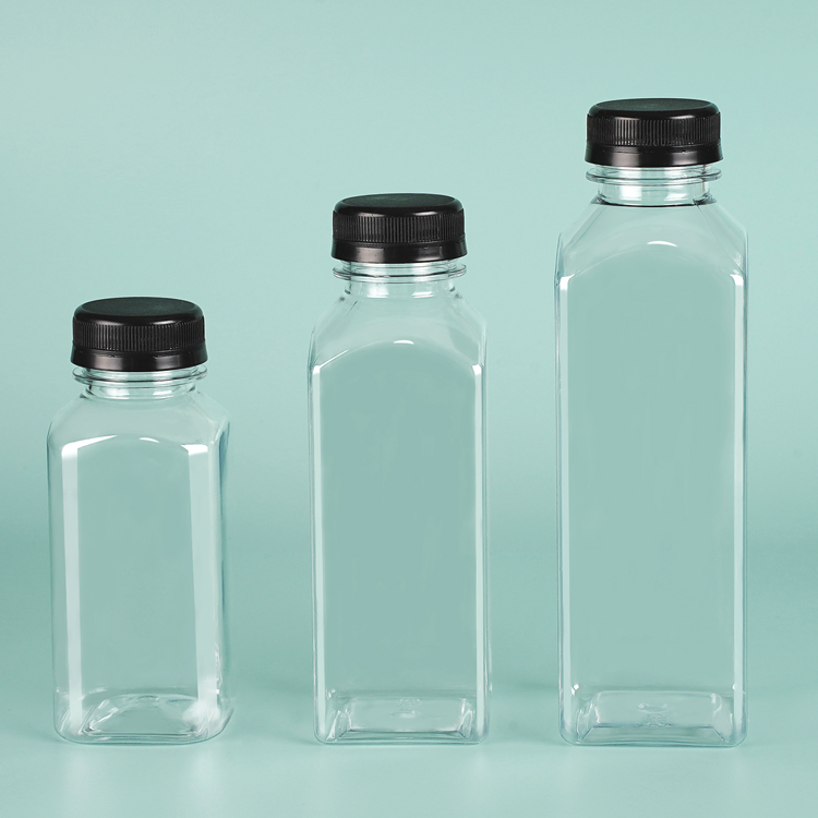 New 12oz Square Empty Plastic Pet Juice Bottle Storing Homemade Cold Food Grade Packaging Bottle Pet Beverage Bottle with Cover