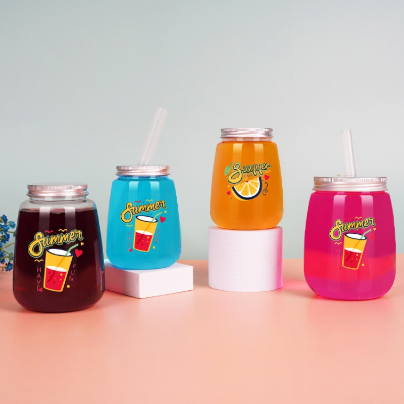 Customized Logo Disposable Pet Plastic Fruit Juice Ice Cream Bottle