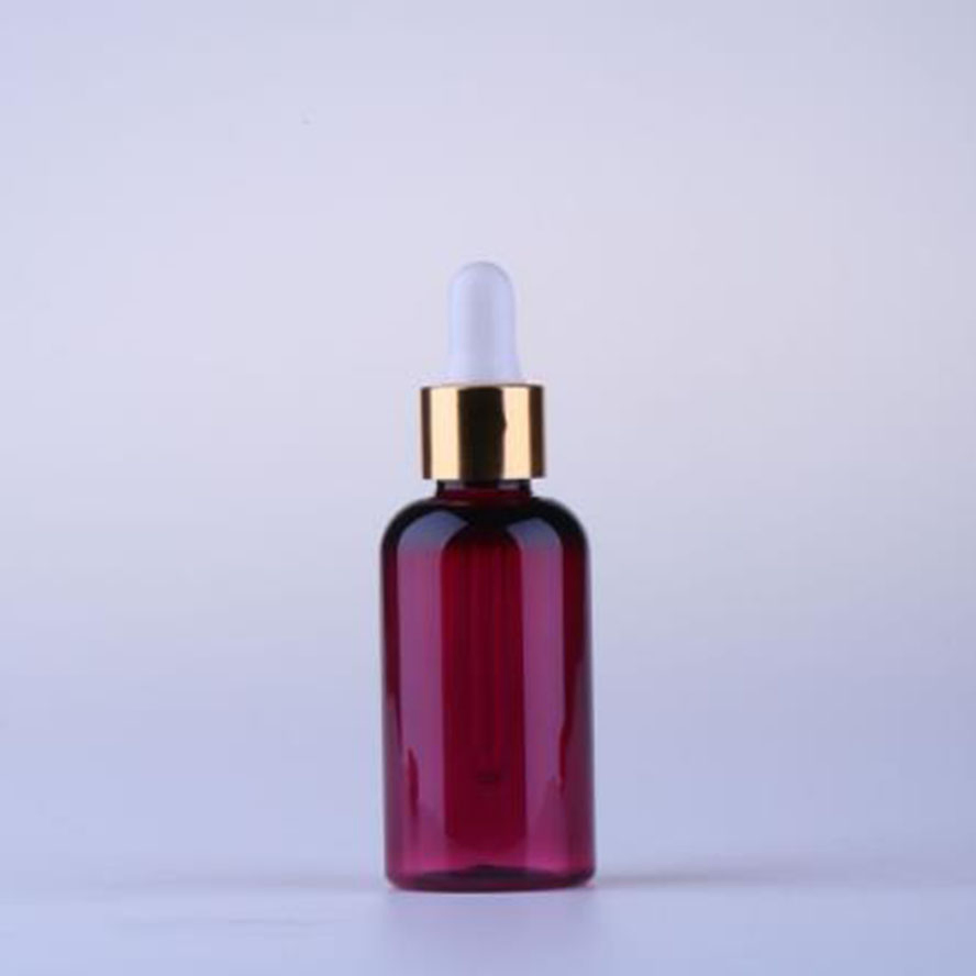 Guangzhou Winly Most Popular 50ml Boston Plastic Pet Essential Oil Bottle with Golden Dropper Pump