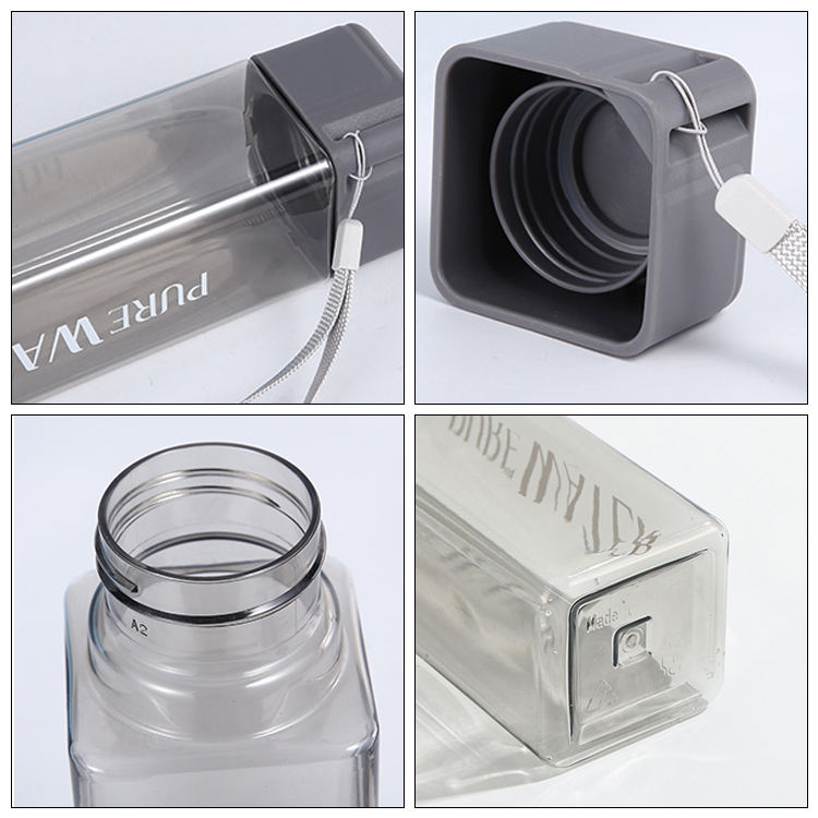 New Square 500ml Water Bottle Clear Plastic Portable Sport Gym Travel Drinking Bottle with Custom Logo