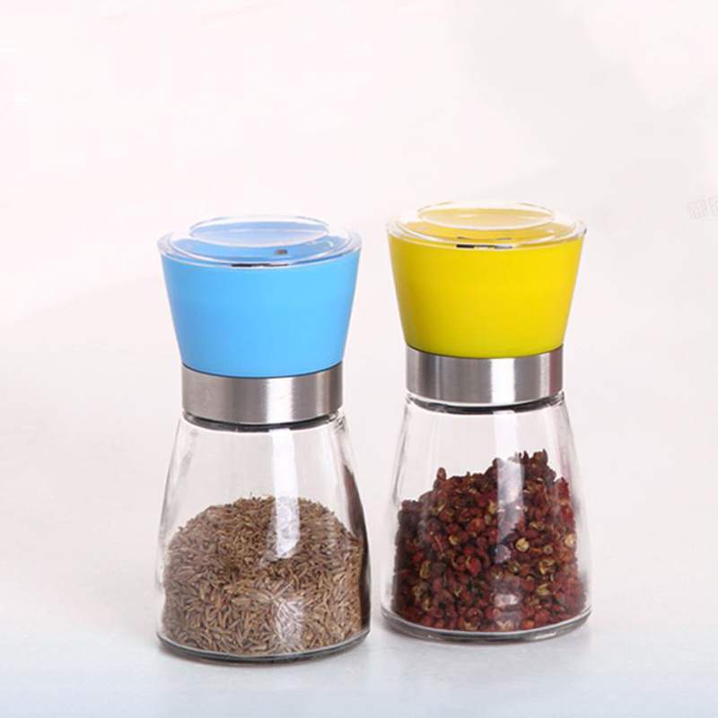 Hot Sale Glass Bottles Spice Mill Plastic Lid Seasoning Shaker Salt and Pepper Grinder Kitchen Accessories Premium Pepper Mill