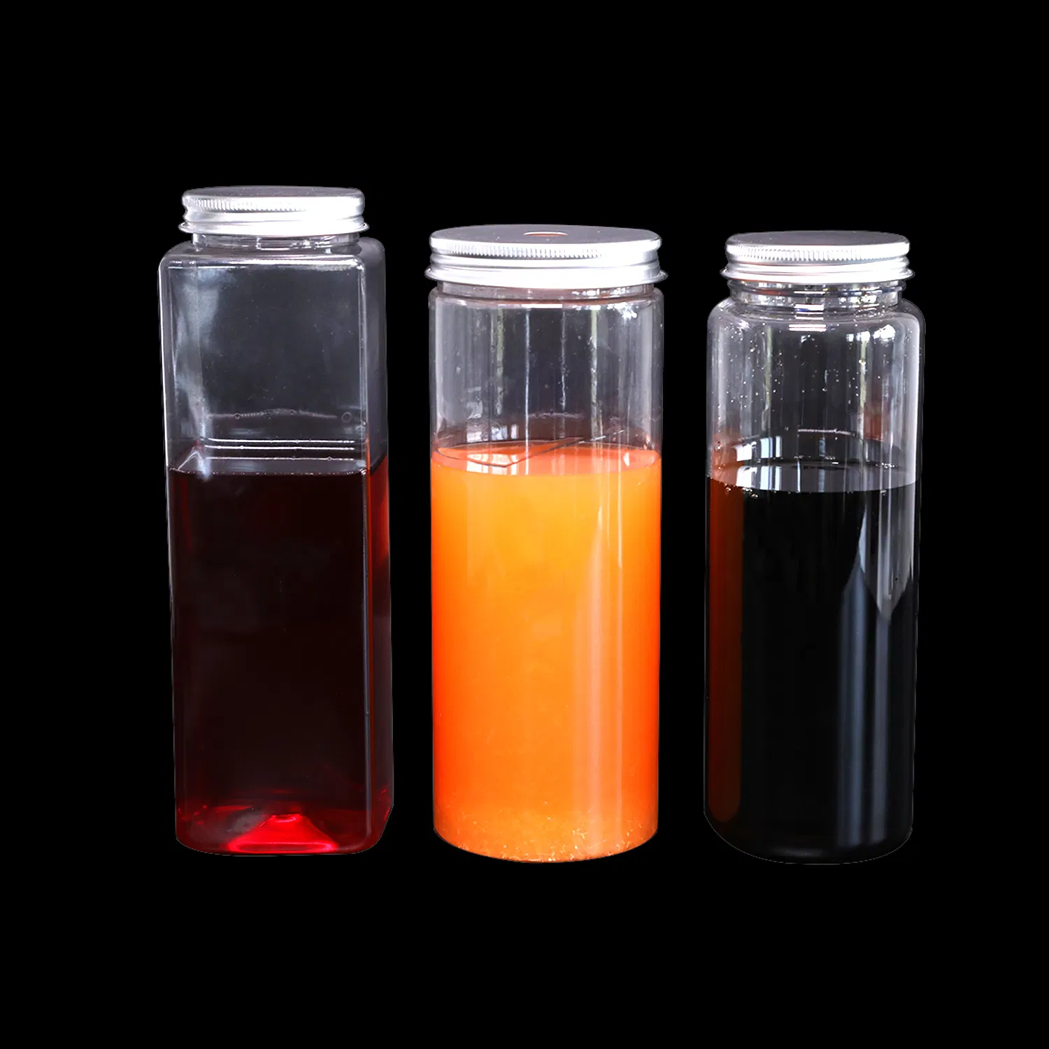 Custom Printed Wide Mouth 250ml 500ml 8oz Square Transparent Clear Pet Plastic Empty Beverage Juice Bottle Packing with Cap