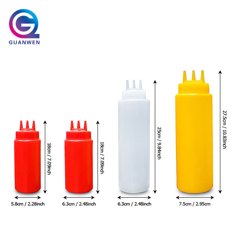 Factory Best Quality Sauce Bottle with 3 Holes Plastic Squeeze Sauce Bottle 12oz Sauce Sqeeze Bottles