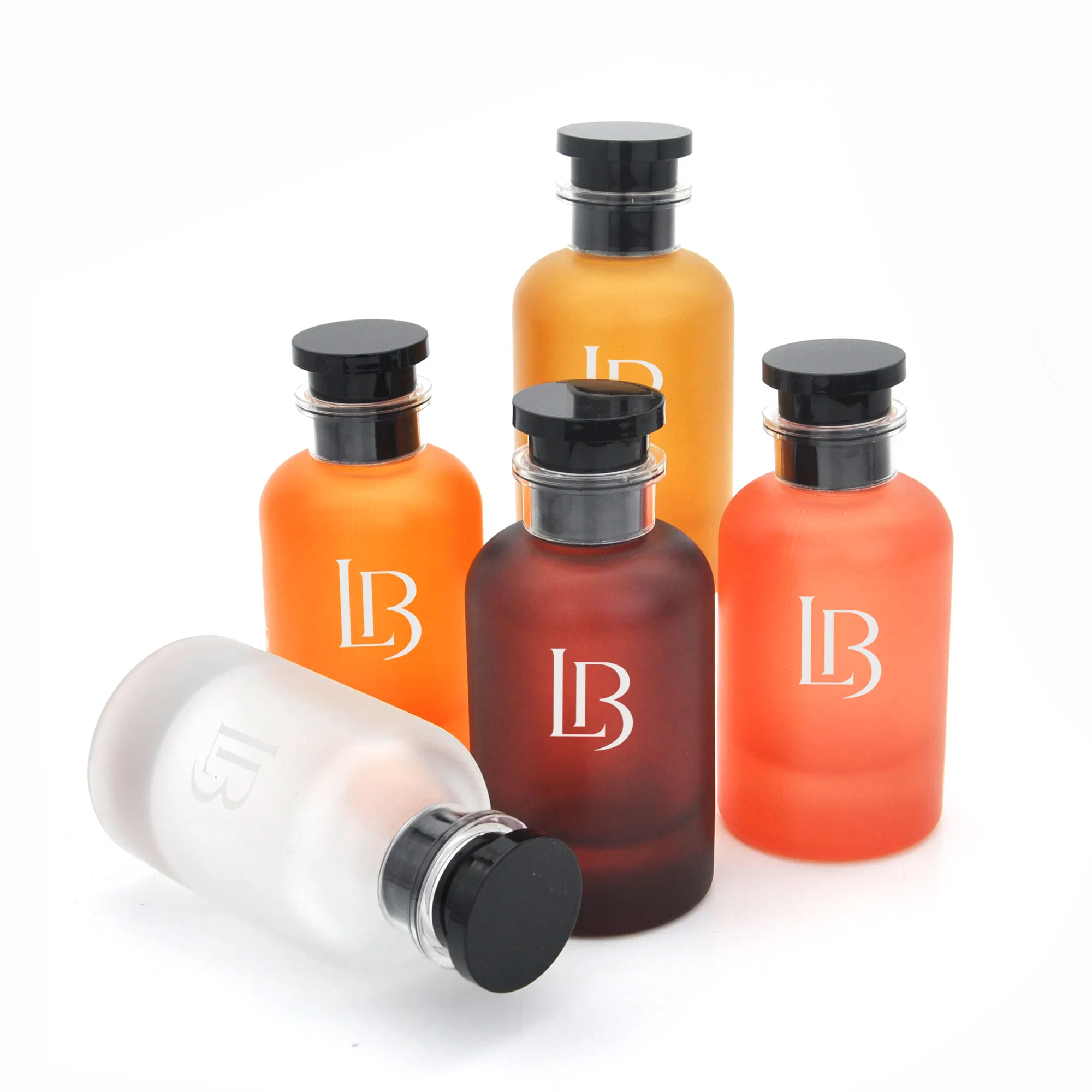 Manufacture Round Plastic Cap Frosted Perfume Spray Bottle Colored Clear Empty Glass Perfume Bottle 100ml with Box