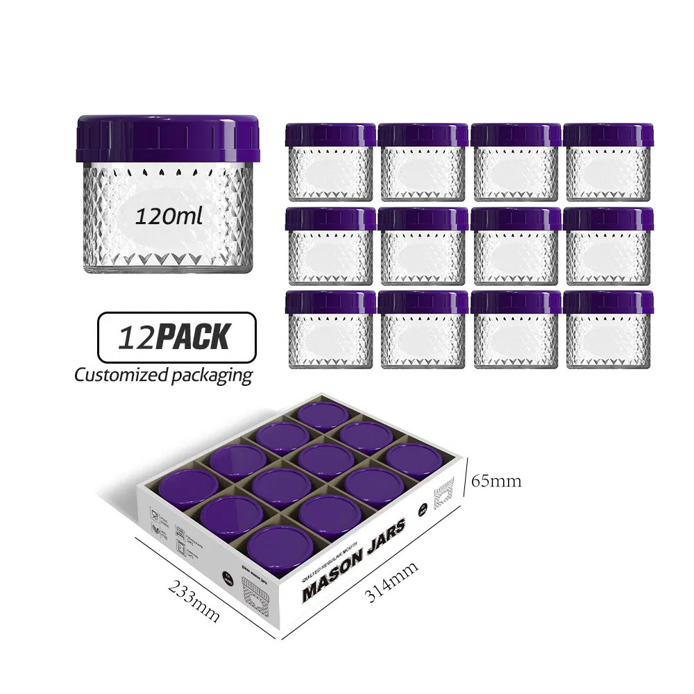 Reusable 120ml 4oz Round Wide Mouth Mason Jar Glass Food Storage Container with Red Plastic Lid for Jam Jelly Pickle Caviar Honey Spice