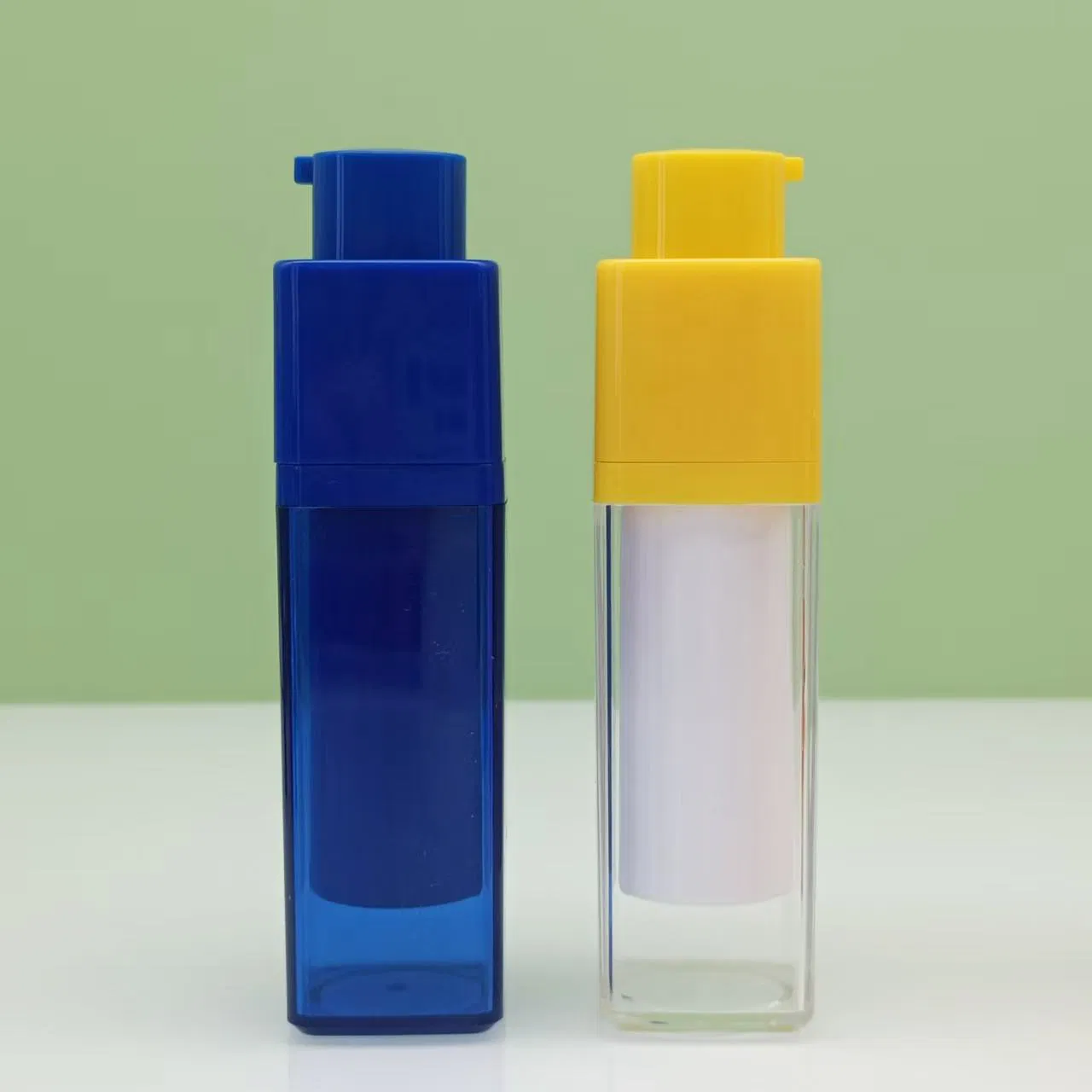 Matte Finish Colored Green Plastic Airless Pump Bottle Cylinder 15ml 30ml 50ml Refillable Airless Pump Cream Bottle for Serum Lotion Conditioner