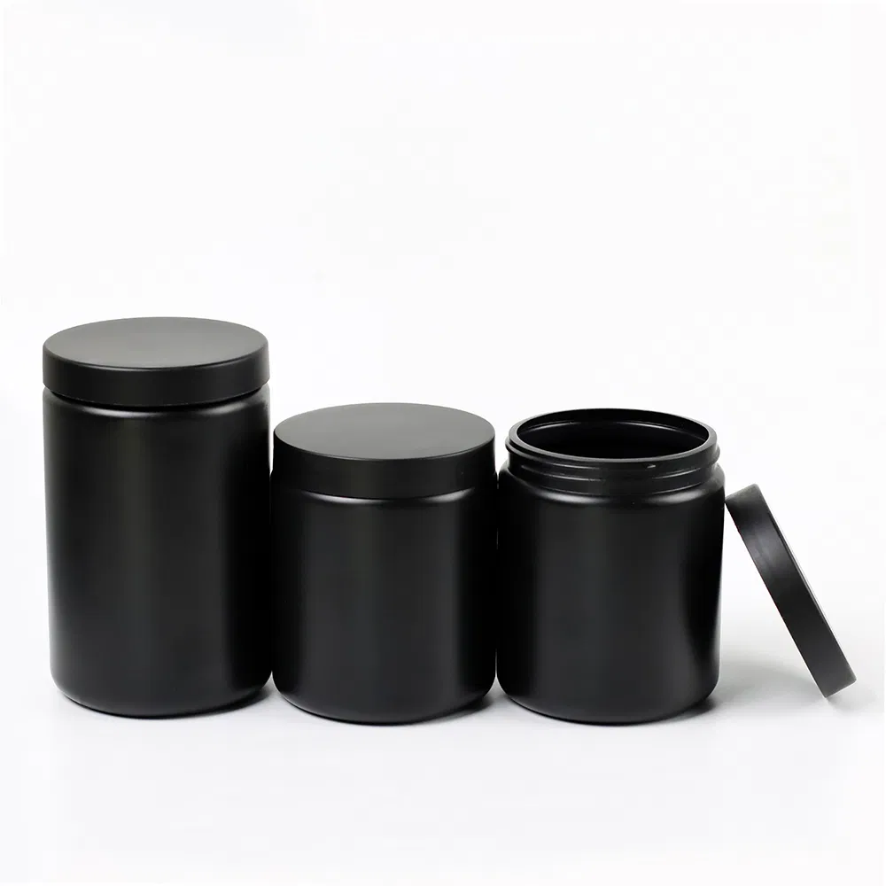 Black 500ml 600ml 900ml 1000ml Plastic Powder Jars Food Grade HDPE Bottle Jar