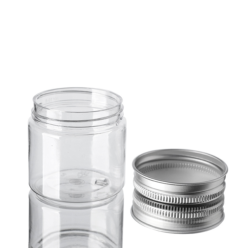 Plastic Food Airtight Storage Jars with Aluminum Lids Wide Mouth Containers Seasoning Bins Organizer 50ml Clear Bottle