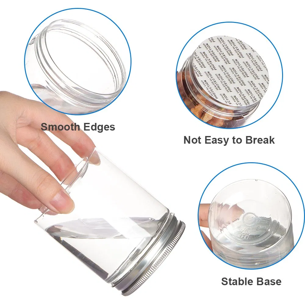 Wholesale 150ml 240ml 250ml 500ml 600ml Custom Empty Clear Round Wide Mouth Food Grade Pet Plastic Jars with Screw Top Lids