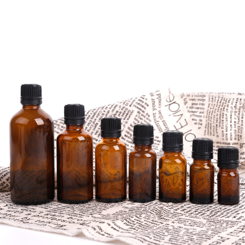 Amber Glass Essential Oil Bottle with Plastic Tamper Proof Cap and Dropper