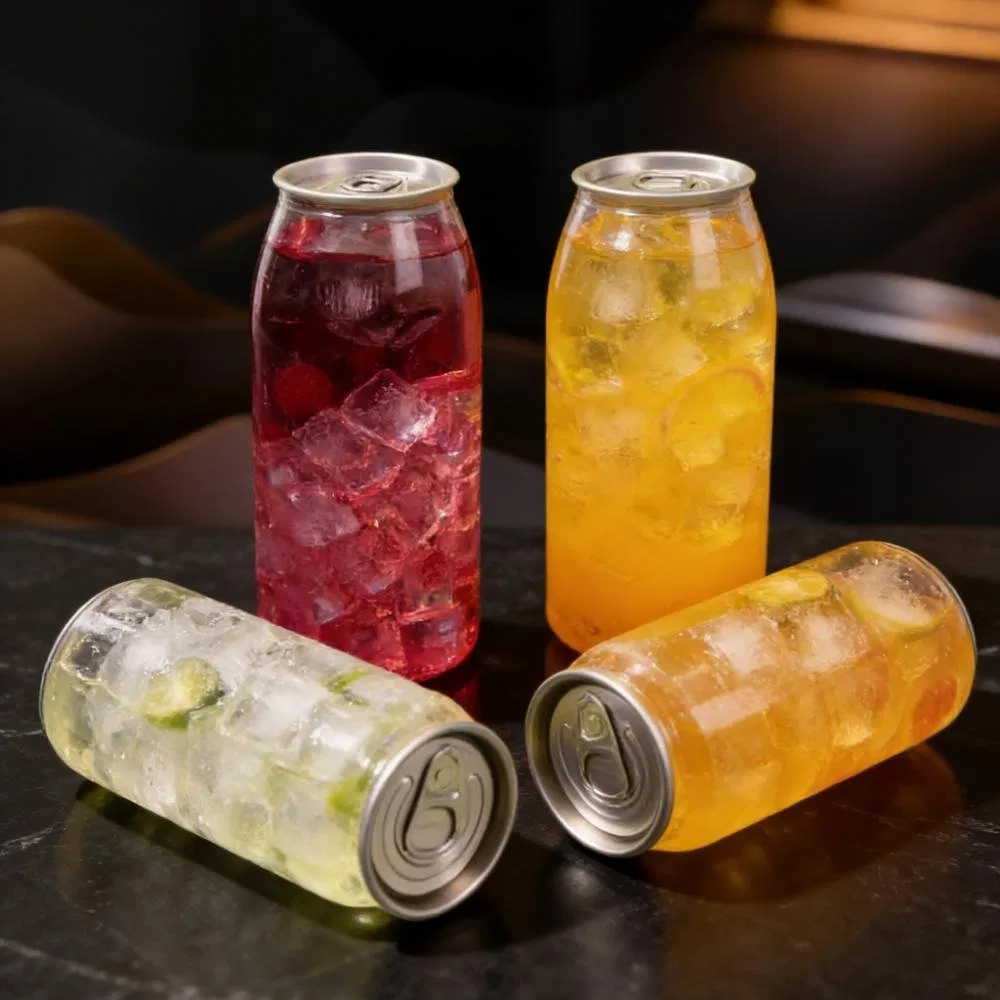 Wholesale Disposable250ml 330ml 500ml 700ml Portable Clear Plastic Jars Milk Tea Can Bottle with Aluminum Cap Lid