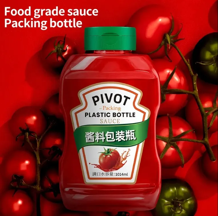 Plastic Pet Squeeze Bottle for Honey Syrup Sauce with White Lids