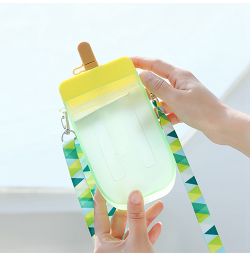 300ml Ice Cream Kids BPA Free Plastic Water Bottle with Rope Straw