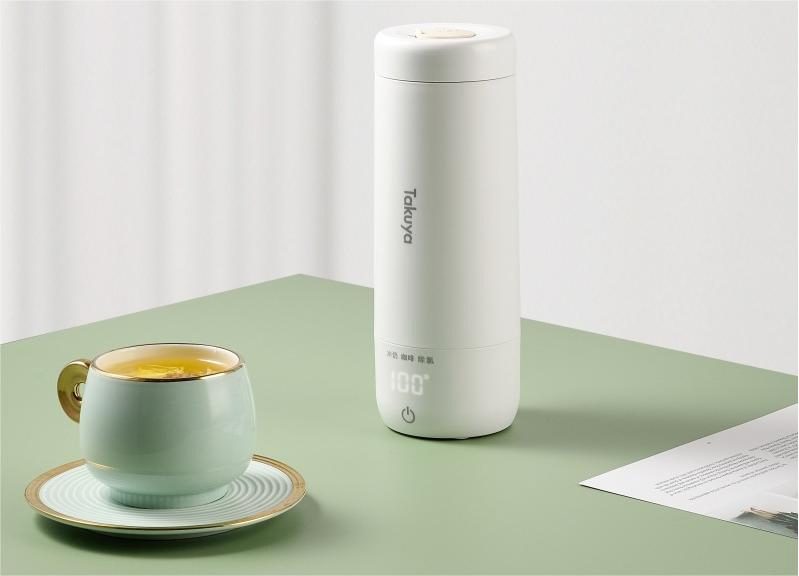 Food-Grade Plastic &amp; Stainless Steel Boiler Portable Travel Heat up Coffee Cup Water Bottle Leak-Proof Fast Heating Durable