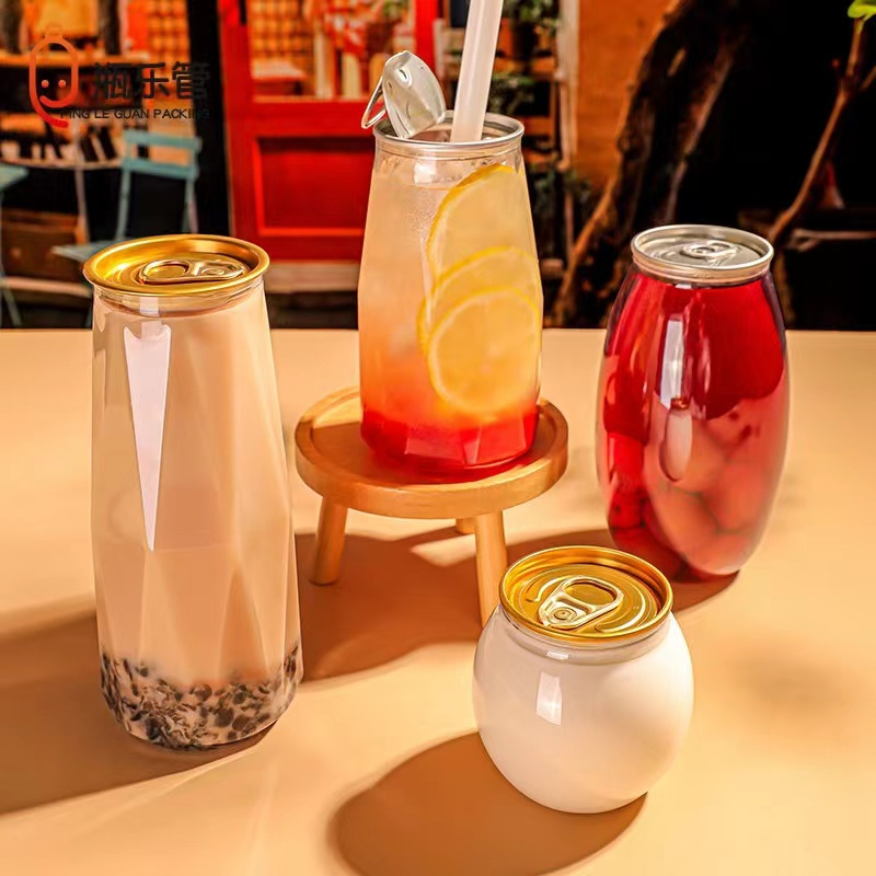 Pet Clear Customized Food Can 330ml 500ml Plastic Beverage Can with Aluminum Sealer
