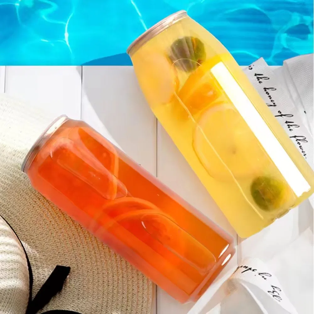Pet Clear Customized Food Can 330ml 500ml Plastic Beverage Can with Aluminum Sealer