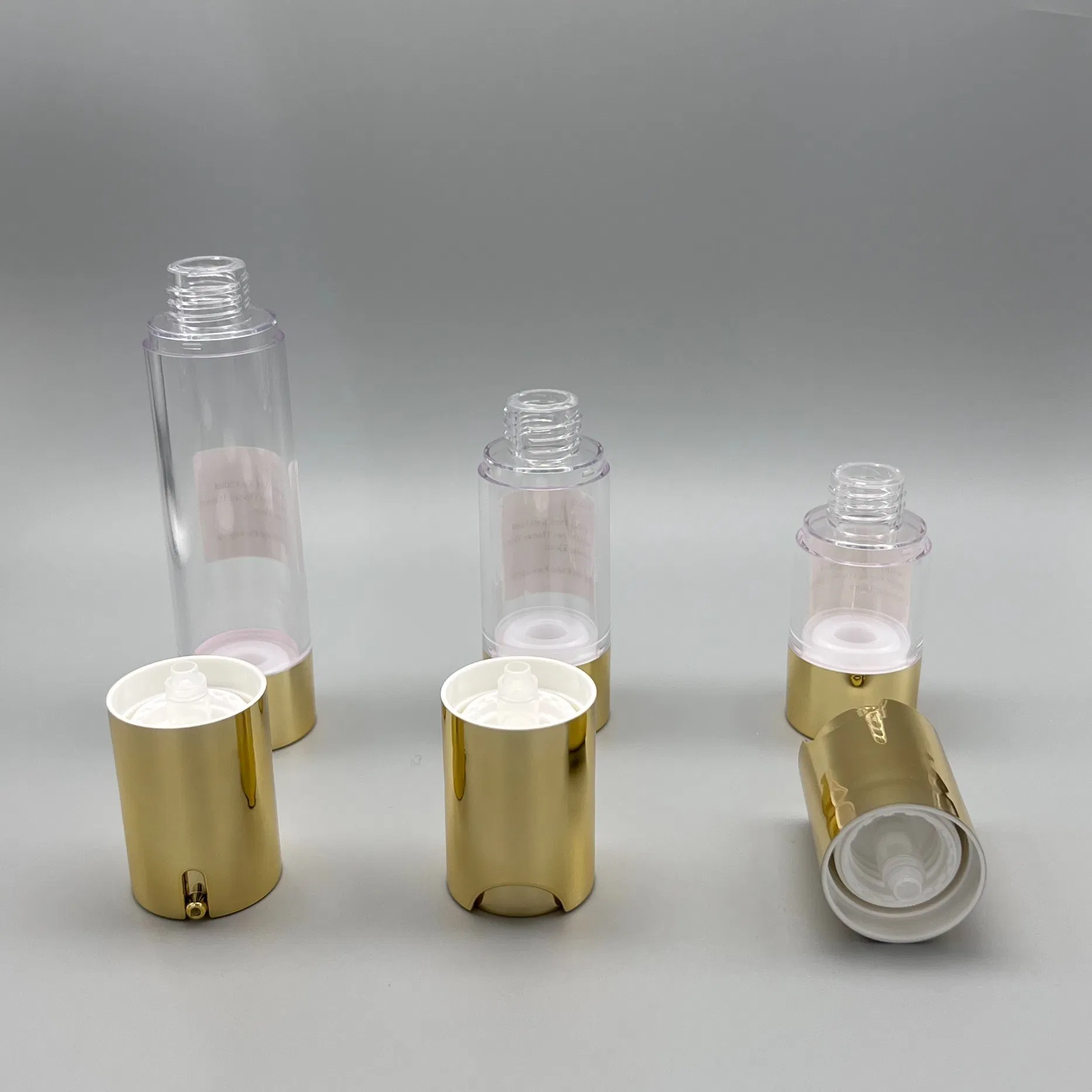 Airless Lotion Pump Bottle Silver Gold Empty Vacuum as Plastic Refillable Cosmetic Emulsion Packaging 15ml 30ml 50ml