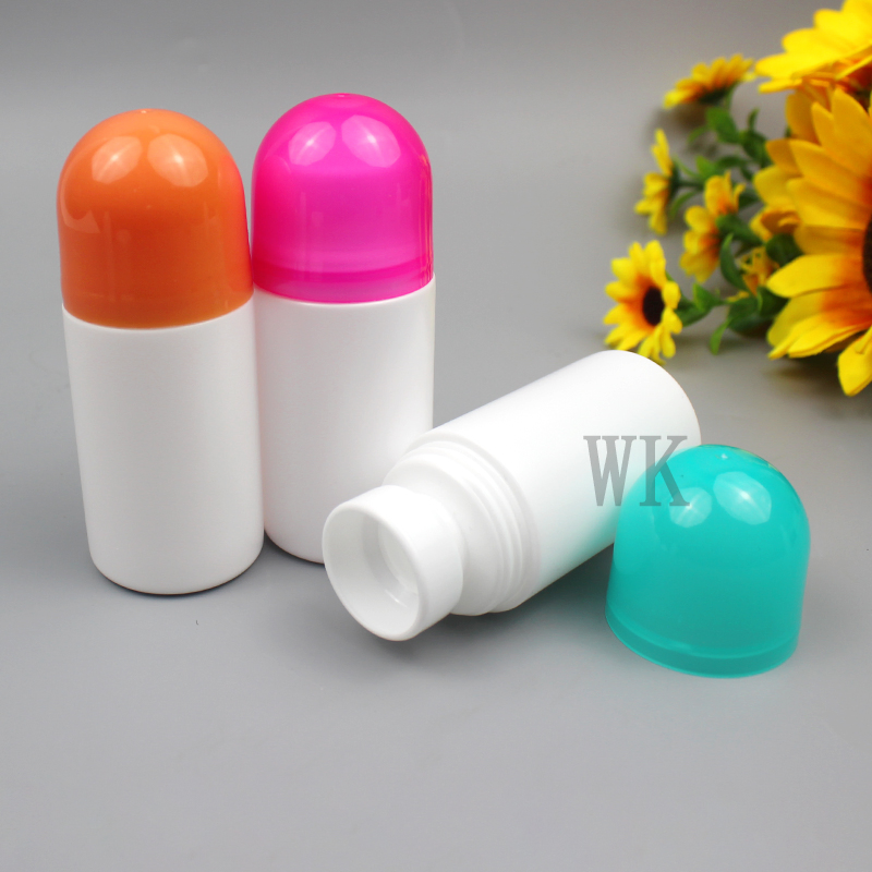 Custom White 50ml 60ml Empty Refillable Cosmetic Essential Oil Roll on Bottles Plastic Deodorant Bottle