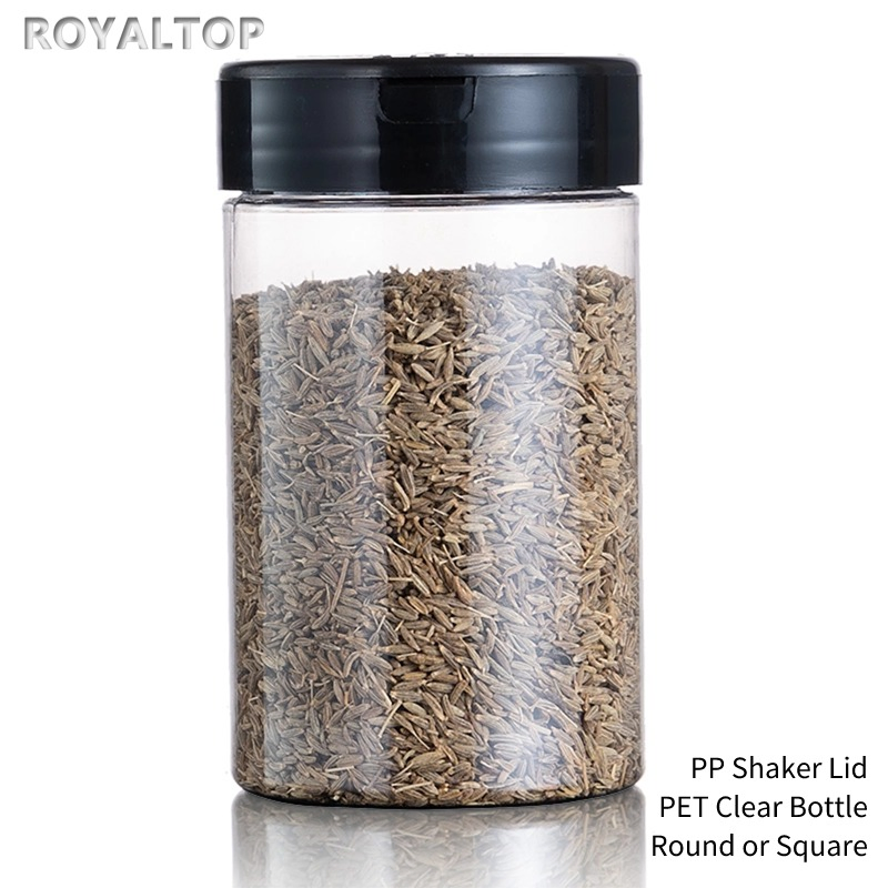 Bulk Empty Container Round Plastic Spice Powder Jar Pet Plastic Seasoning Packaging Bottle with Black Spices Shaker Lid