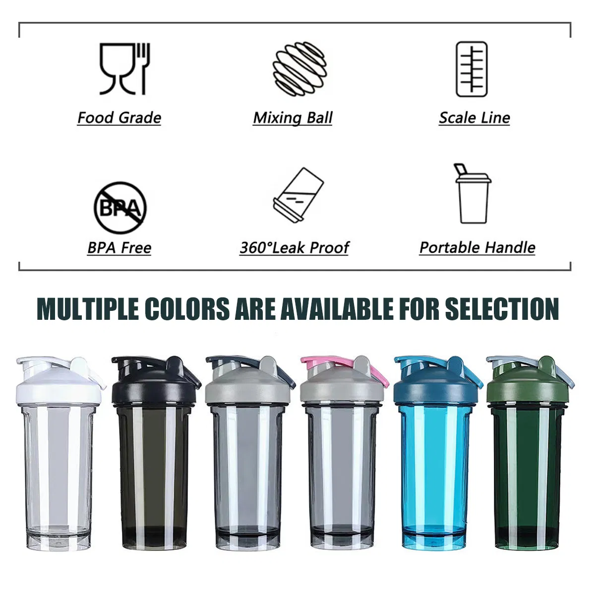 Customized Plastic Mix Cup Fitness Protein Powder Shaker Bottle Gym Sports Clear Water Bottles
