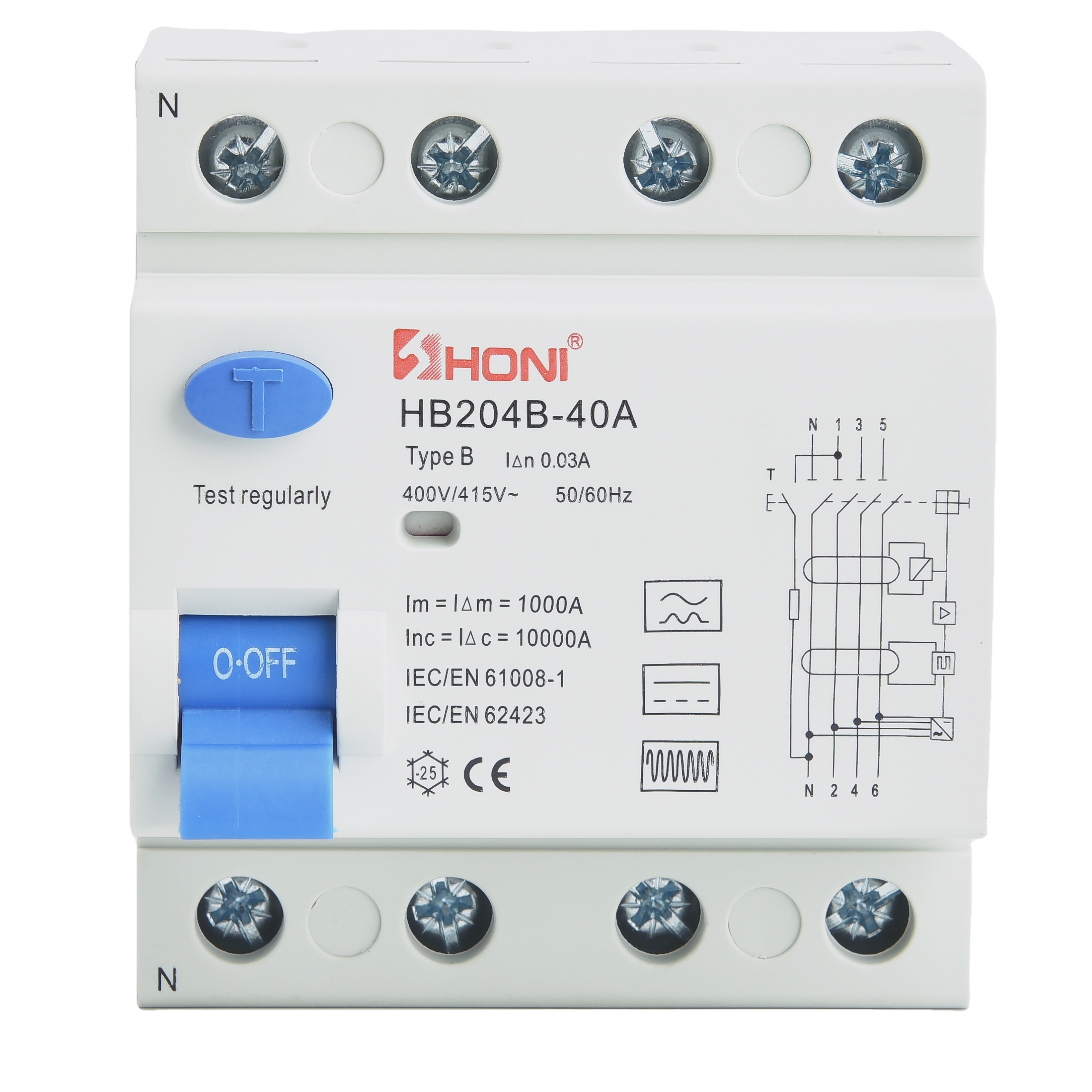 Solar System Type B RCCB 3P+N 40A 10mA 30mA 100mA 300mA 10kA Copper Protective Industrial Use Residual Current Circuit Breaker