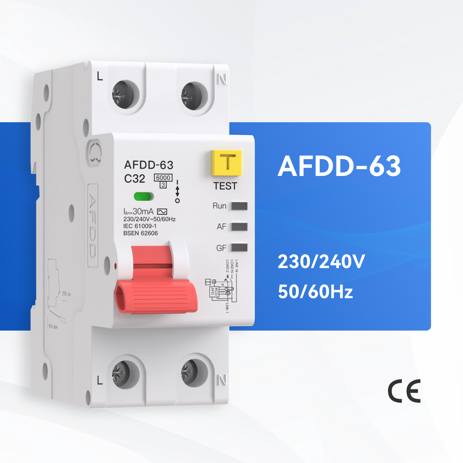 New Design 32A/40A/63A AFDD 2P 63A RCBO 16 Amp Circuit Breaker Mcb Arc Fault Detection Devices