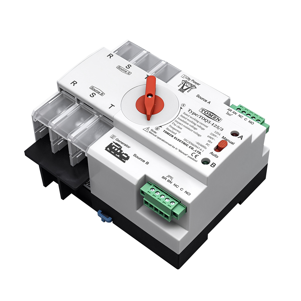 TOMZN Din Rail 2P 3P 4P ATS Dual Power Automatic Transfer Switch Electrical Selector Switches Uninterrupted Power 63A 100A 125A