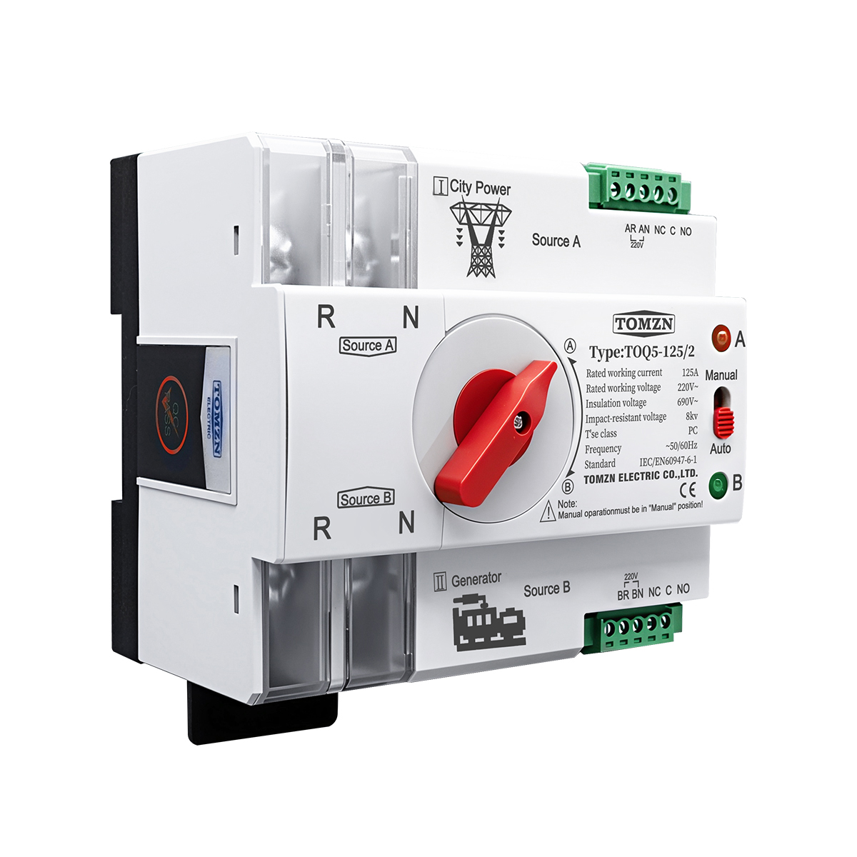 TOMZN Din Rail 2P 3P 4P ATS Dual Power Automatic Transfer Switch Electrical Selector Switches Uninterrupted Power 63A 100A 125A
