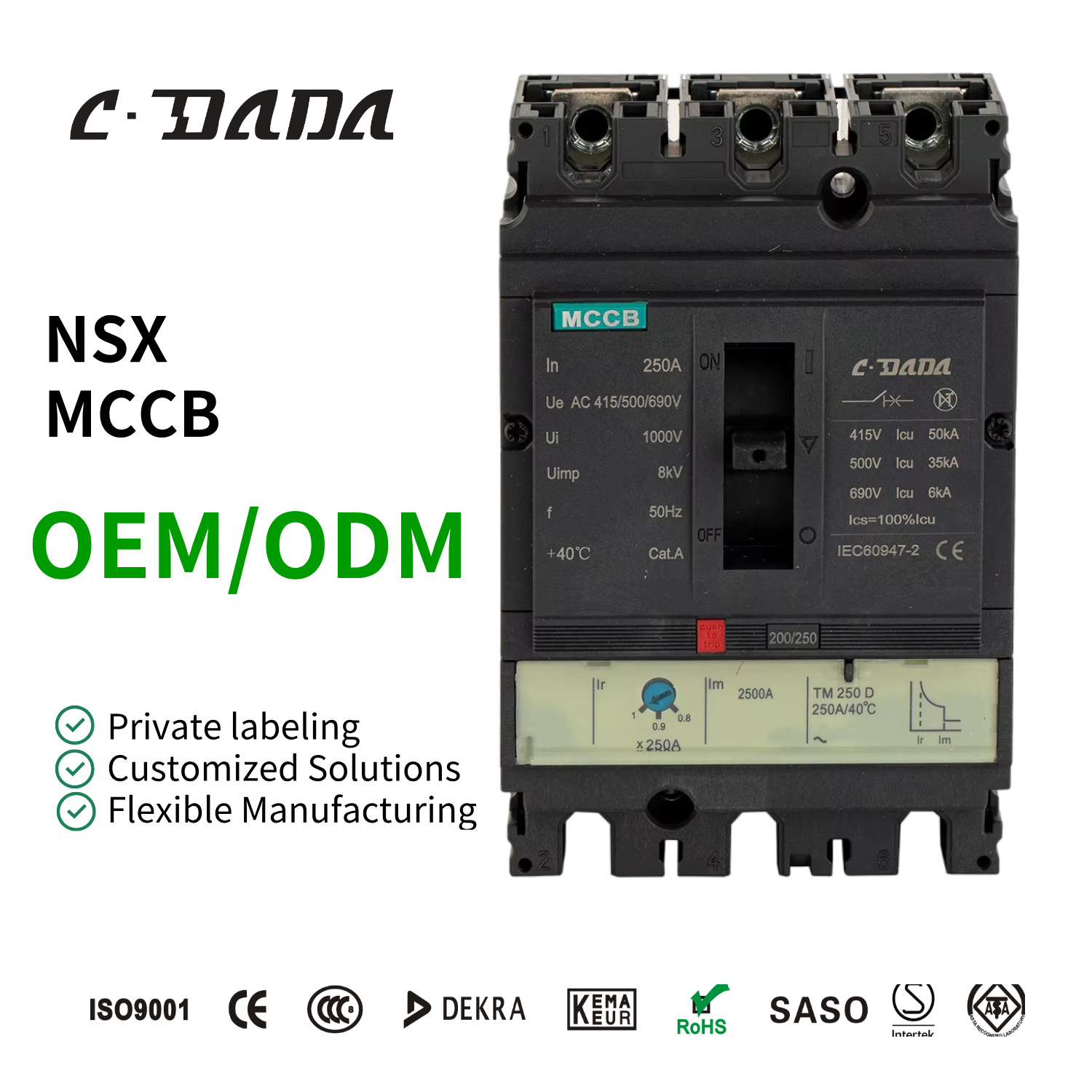 CDADA MCCB High Quality OEM ODM NSX 3P MCCB Molded Case Circuit Breaker double breakpoint