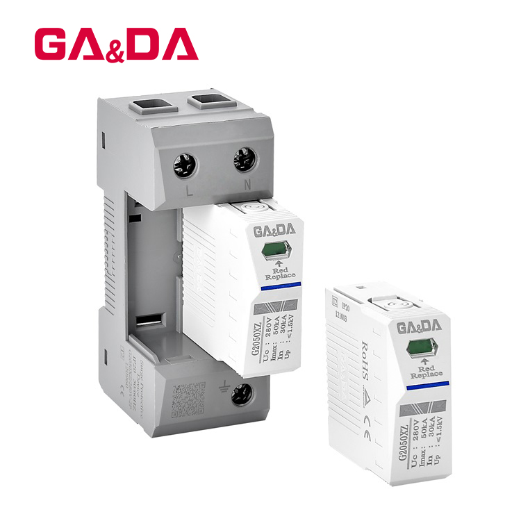 Solar System Surge Protection Device T2 Class C Lightning Arrester Energy SPD G2050XZ-280-2P AC 280V CE Street Lighting Spd 20ka