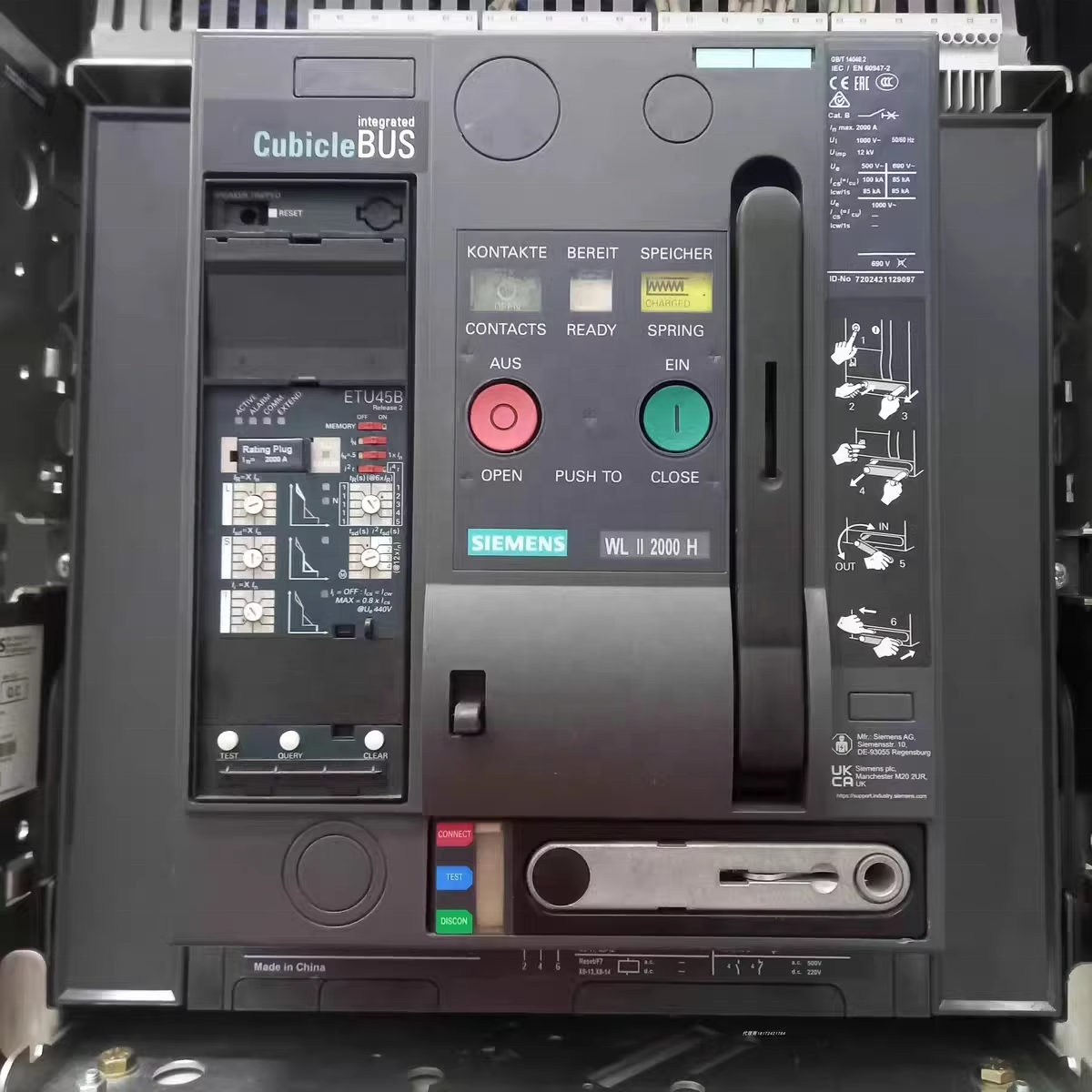 Siemens ACB Frame air Circuit Breaker 3WL Series Is Complete 3WL1240-4CB36-1AA4 4000Amp Breaker 3P/4P New Original Stock