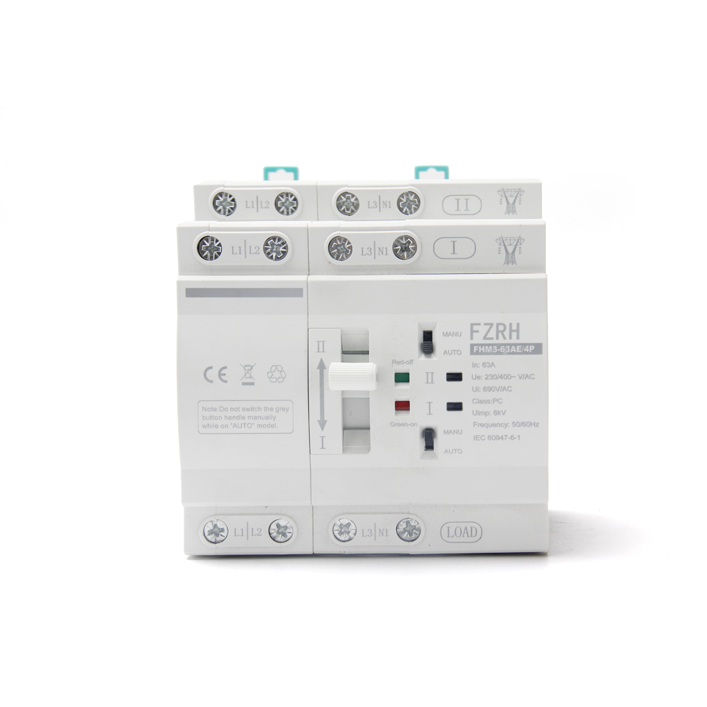 FZRH Changeover Switch 2Poles AC 220V 50/60HZ 63A 10kA Breaking Capacity Automatic Transfer Generator ATS Controller Electrical