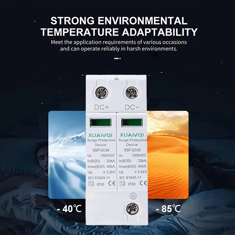 1000V DC SPD Surge Protective Device 2P 20kA-40KA T2 Type Solar PV Photovoltaic Lightning Arrester DC SPD Surge Protector