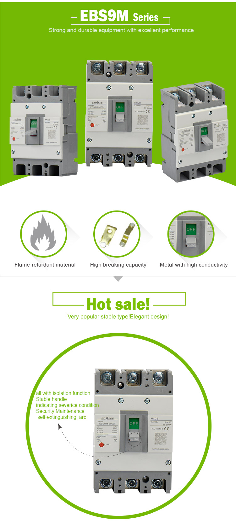 AC 500V 800V Mccb 100a 3p 400 Amp 630a 3 Phase Circuit Breaker
